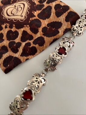Brighton Silver-Tone Filigree Bracelet with Garnets Heart Accents